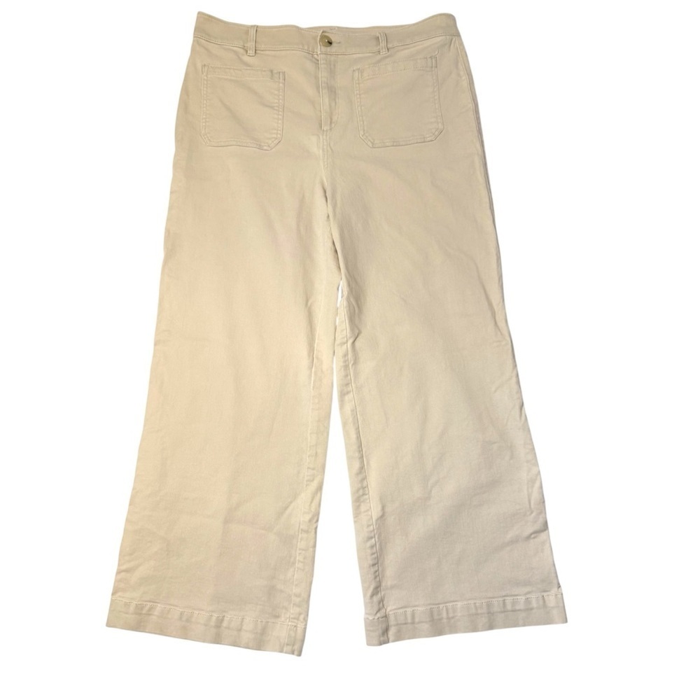 LOFT Wide Leg Khaki Pants Front Patch Pockets Cotton Blend Coastal Beige Size 14